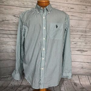 US Polo Assn Size XL Green White Striped Shirt Men